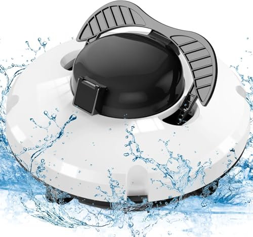 Robot Piscine Fond et Parois, Ligne d'eau, Aspirateur Piscine sans Fil, 120Min d'Autonomie, Escalader Les Murs,Deux Ports d'Aspiration Puissants, 3.4 Kg Ultra Léger, Idéal pour Piscines Enterr (Blanc)