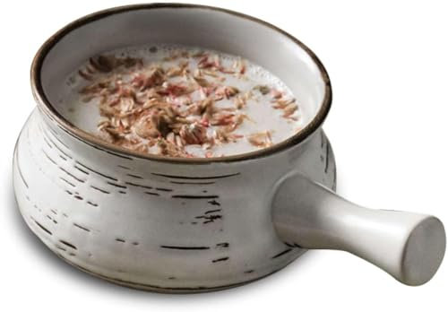 HISMPSOBN Porcelain Ceramic Soup Noodle Bowl，Vintage French Onion Soup Bowl, 23oz Ceramic Breakfast Bowl with Handle, Pumpkin Soup and Salad Dishwashers, Microwave Ovens and Ovens are Safe