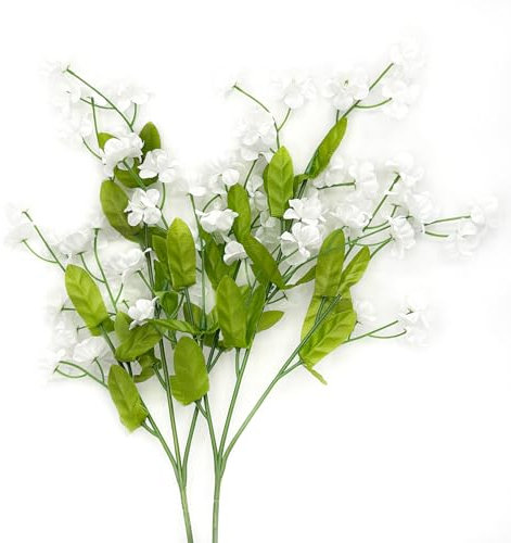 Featuman Weiße künstliche Blumen mit Stielen, 2 Stück Vergissmeinnicht Blumensträuße für Vase, 47,7 cm, künstliche Seidenblumen, Outdoor-Pflanze für Heimdekoration, Hochzeitsstrauß, Gedenktag