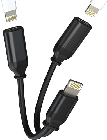 Dual Lightning Headphone Jack for iPhone Adapter (2in1) for Apple iPad Air Mini 14 Pro Max Aux Charger Adaptor Audio Earphone Cable Splitter Charging Dongle Charge Plug Port Music Mic Connector