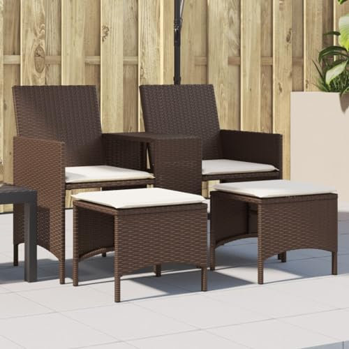 IKAYAA Rattan Sofa 2 Sitzer Gartenbank Gartensofa mit Hocker Loveseats Lounge Sofa Outdoor Kleines Balkon Sofa Sitzbank Balkon Rattansofa Bank Gartensessel mit Fußhocker
