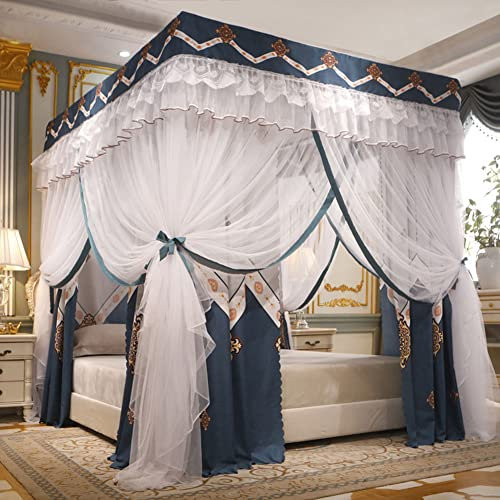 SULQING Palace Floor Bettvorhang Romantic 4 Corner Post Net mit Betthimmel Vorhang Baldachin für Mädchen Frauen Erwachsene Hochzeit Schlafzimmer Dekoration