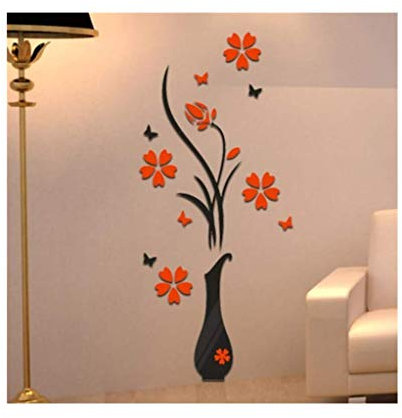Wandaufkleber für Wohnzimmer Schlafzimmer Küche Kinder Mädchen Jungen Zimmer Kunst Design Arcylic Vase Blume Baum Selbstklebende Wand Fenster Dekoration Abnehmbare Wiederverwendbare Tapete Home De
