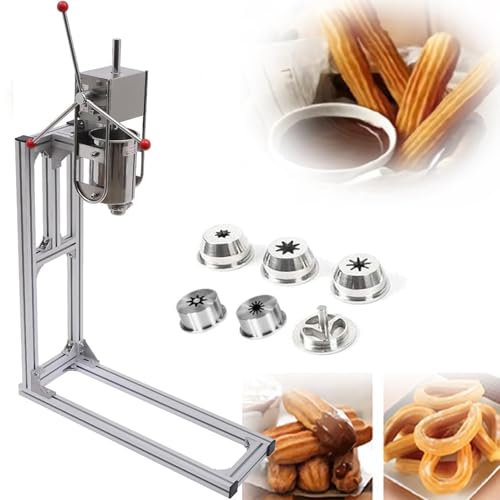 Qiang Macchina per Churro Manuale Commerciale in Acciaio Inox,Macchina per Frutta Latina con Supporto Lavoro,Macchina Riempitrice Churro con 6 Ugelli,per Ristoranti,Caffetterie,Panetterie,3L