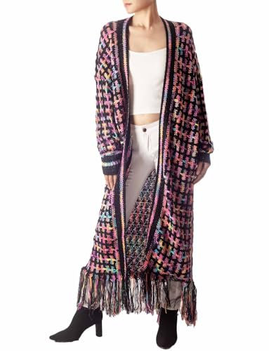 iB-iP Damen Maxi-Cardigan Lässig Langarm Übergröße Fransen, Größe: S, Flieder
