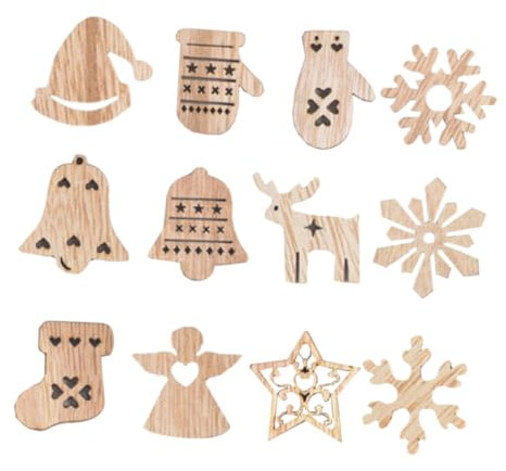 HAWILLOSCH 54pezzi Decorazioni in Legno Per Albero Di Natale Decorazioni Natalizie Fai Da Te Trucioli Di Legno Cavo Design Natalizio