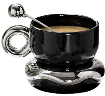 ZOAPDEBCE Tee Tasse und Untertasse, Set, Teetasse, Kaffeetasse aus Glas, einfaches Keramikbecher-Kreativset for den Heimgebrauch, Bürobecher, Nachmittagstee, Kaffeetasse und Untertasse geeignet(Black)