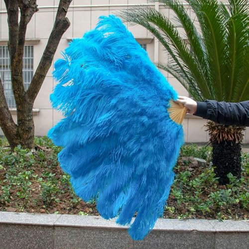 Grand éventail en plumes d'autruche de 130 cm, pliable, moelleux, pour spectacle, danse, divers styles, accessoires de fête, spectacle sur scène, éventail bleu lac, 1 pièce, 100 cm