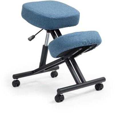 kenoko Hiragi Ergonomischer Kniestuhl Verstellbarer aus Öko-Leder für Zuhause und Büro. Ergonomischer Bürostuhl mit dunkelblau Bezug aus Öko-TEX-zertifiziertem Standard 100 Stoff.