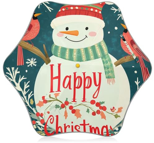 GAIREG Weihnachten Schneemann Vögel rot grün Kinderschirm Jungen 3-7 abgerundete Eck-Regenschirm Windfest
