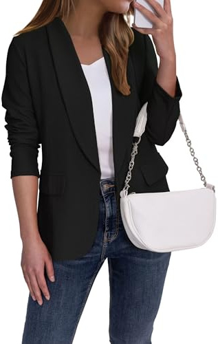 Ahlaray Womens Casual Long Sleeve Blazers Knit Blazer Work Office Open Front Black Jackets for Women, X-Large