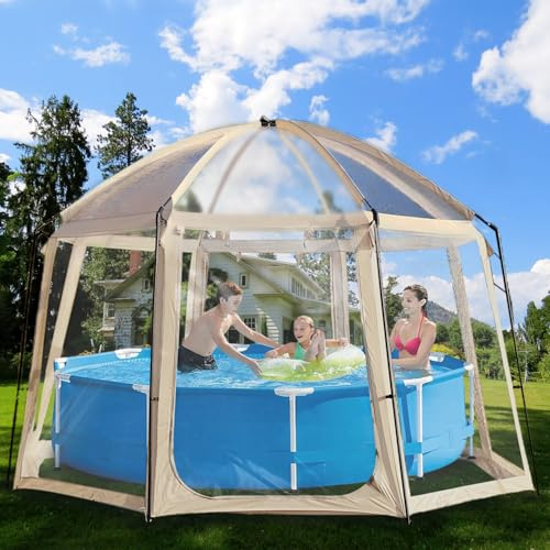 Round Pool Cover - 460 x 460 x 300 cm - Pool Dome for Pools up to Approx. Diameter 366 cm - Pool Tent with Two Large Zip Doors - Pool Sun Protection SPF35+ - Pool Canopy Blocks Leaves and Bird