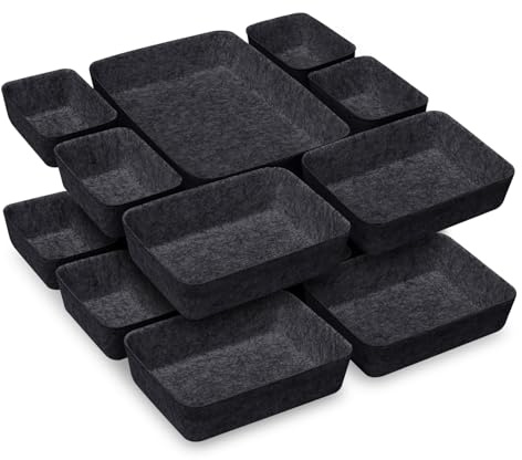Cinnani Lot de 14 Organisateurs de Tiroir, 3 Tailles Rangement Tiroir en Feutre, Organiseur Tiroir pour Maquillage, Bijoux, Papeterie, Coiffeuse, Cuisine, Salle de Bain, Gris Foncé
