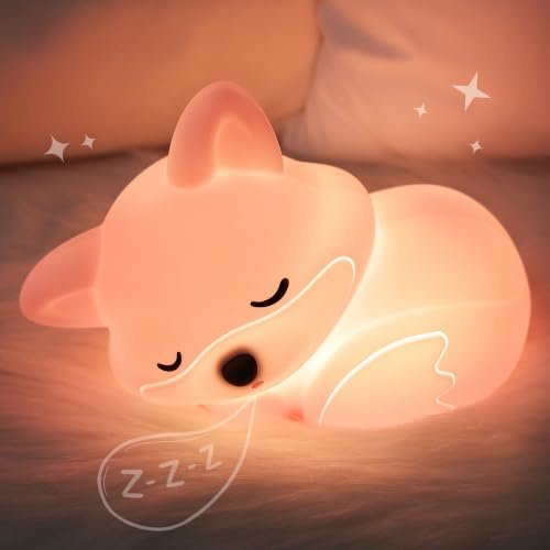 Okayera Fuchs Lampe, Quetschbare Fuchs-Silikon-Lampe für Kinder, Automatische Abschaltung Wiederaufladbare Dimmbare Nachtlicht, Kreative Geschenke für Stillende Kinderzimmer Baby Mädchen Frauen
