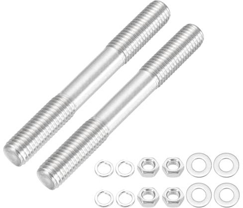 sourcing map Lot de 2 vis à goujons à double extrémité M12 x 110 mm, en acier inoxydable 304 à double filetage avec rondelle d'écrou pour l'entretien de la maison, ancrage structurel, vis de fixation