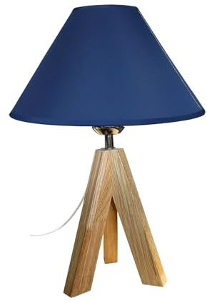 Loxton Lighting Wooden Tripod Table Lamp with 25cm Cotton Coolie Shade, Cream, 37cm Height (Navy Blue)