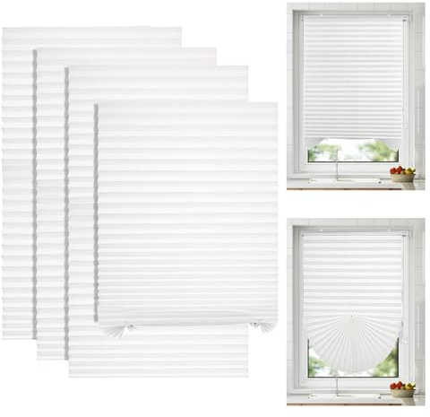 4 Pack Temporary Blinds, Stick-On Blackout Shades, No Drill Blind for Window Covers for Doors, Windows, Kitchen, Bedroom, Bathroom, Blackout Thermal Privacy Protection (White, 60W x 150H cm)