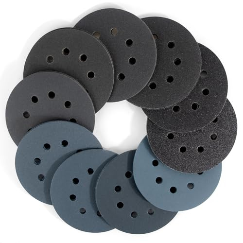 Xrkuu Lot de 50 disques abrasifs humides et secs de 125 mm, grain 80, 120, 180, 240, 320, 400, 600, 800, 1000, 2000, grain 80, 120, 180, 240, 320, 400, 600, 800, 1000, 2000, tampons de ponceuse