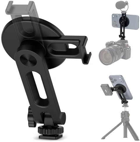 Kiorafoto Magnetische Kamera Blitzschuh Handy Stativhalterung mit drehbarem Blitzschuh und 1/4-20 Loch, Verstellbarer Handy Stativadapteraufsatz für iPhone 17 16 15 14 13 12 Pro Max