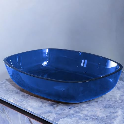 ZYCDP Lavabo da Appoggio Vetro Temperato 540 X 410 X 110 mm Senza Foro Per Rubinetto Blu
