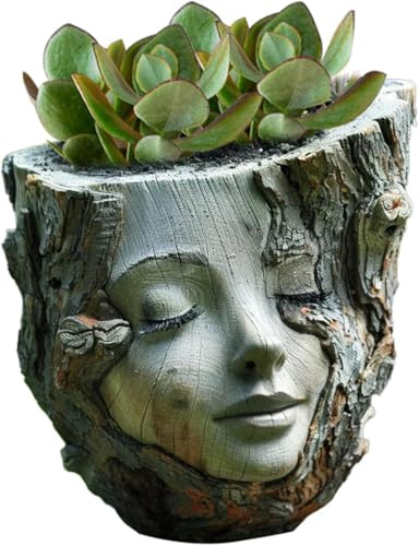Face Flower Pot Lady Plant Pots Flower Planter,Resin Cute Vase,Desk Decor Indoor Outdoor Container Flowerpot for Garden,Patio,Yard,Home
