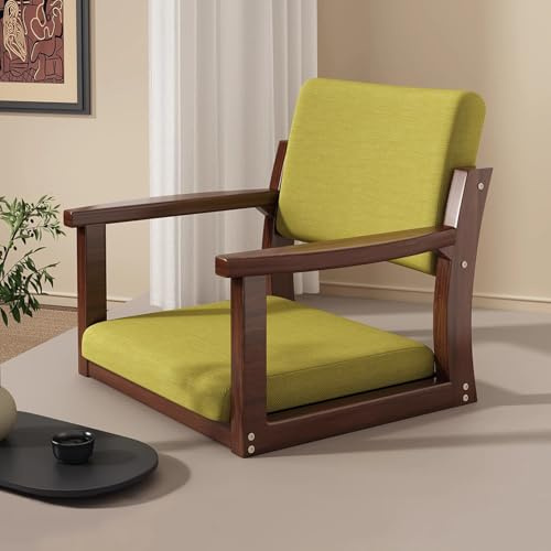 Bequemer Holzstuhl mit weichem Kissen - Beinloses Design für Boden-Sitzgelegenheit, ideal zum Lesen, Meditation, Entspannung im Wohnzimmer oder Balkon