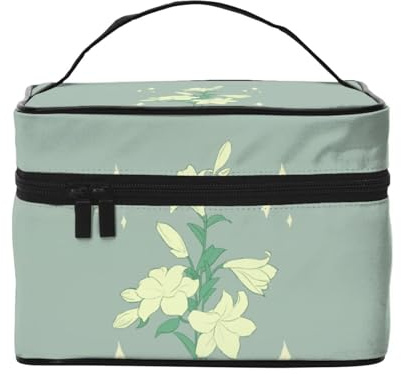 Trousse à maquillage motif lys blancs de dessin animé. Trousse de toilette imprimée Fashionwoman, grand organisateur de toilette pour voyage