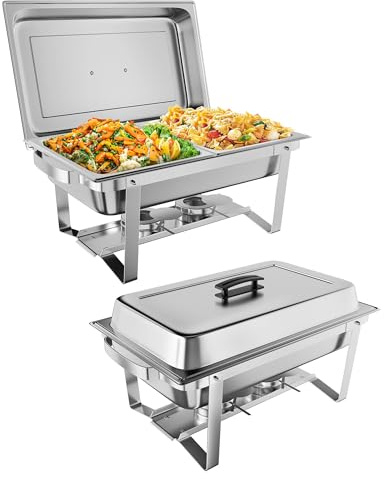 Garvee Edelstahl Chafing Dish 9L, 2-teiliges Speisenwärmer Set mit Deckel, Alkohol Warmhaltebehälter für Buffet, Catering, Party, Hotel & Gastronomie
