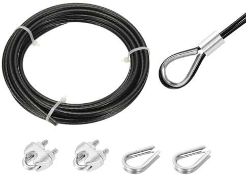 QUARKZMAN 2 Pezzi Cavo In Acciaio Inossidabile 304 16ft 5mm 3/16 Nero 5m | Per Ringhiere Pavimentazioni Corda Per Biancheria, Di Morsetti A Vite E Girelle, Rivestito In Vinile
