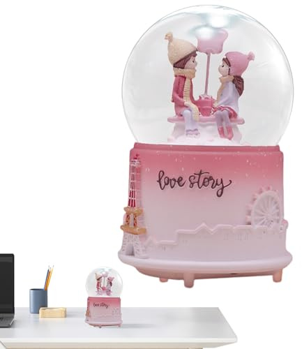 Musikalische Schneekugel: beleuchtete klare Wasserkugel, Cartoon-Paar-Figur, Musik-Schneeballon, romantisches Geschenk für den Heiligen