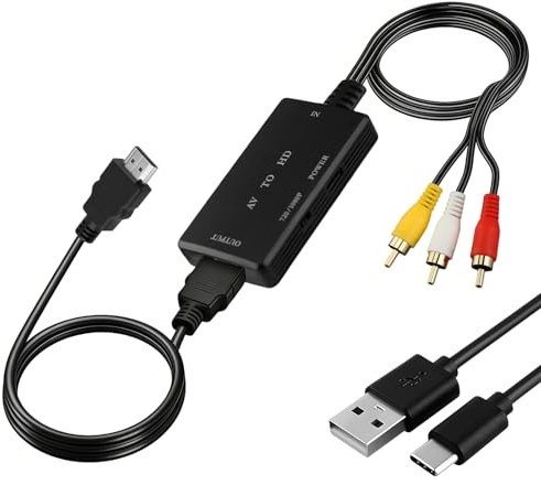 kcrnw AV to HDMI Converter, RCA to HDMI Converter, Male RCA to HDTV Adapter | Supports Full HD 720P/1080P Output for Modern TVs Monitors PS2/PS3/Xbox/N64/DVD/VHS/Blu-ray Players