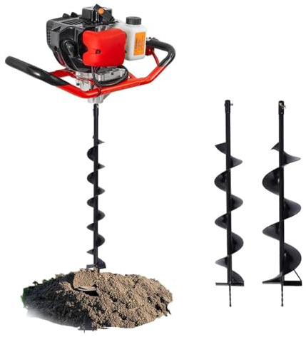 Trivella per Recinzioni Buca,Pali Scavatrice a Spirale a Benzina,Con 3 Punte 100mm,150mm,200mm,300mm Prolunga Trivella Trivellatrice,Per Una Vasta Gamma Di Progetti Di Giardinaggio 52cc+3augers