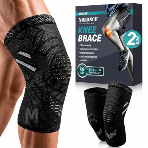 2PCS Rodillera Deportiva para Unisex, Rodillera De Compresión, Soporte Ligero Y Confortable Para El De Rodilla, Transpirable y Antideslizante, per Palestra, Correr, Baloncesto, Running(Negro, M)