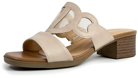 JOMIX Sandali Donna Eleganti con Tacco Medio Blocco Ciabatte Estive Comode Scarpe Mule Tacco Largo Aperte Casual per Lavoro Città Vacanze e Tutti i Giorni Beige 37