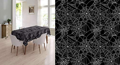 Designers247 Halloween Tablecloth Black Plastic PVC Vinyl Oilcloth Wipe Clean Black White Spider Web Cobwebs Halloween Party Table Cloth Width 140cm - Sold by metre