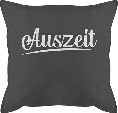 Kissen 50x50 - Statement - Auszeit Vintage Effekt - weiß - 50 x 50 cm - Grau - mit füllung statement-kissen statements relax sofakissen kopfkissen schwarz sprüche männerkissen bezug polster