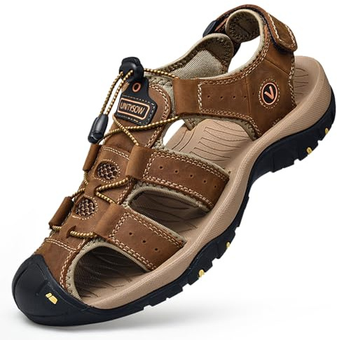 Unitysow Sandales de Marche Homme Bout Fermé Extérieur Sandales de Sport Trekking Randonnée Été Nu Pied Plage Sandals 39-46,Marron,Taille 39