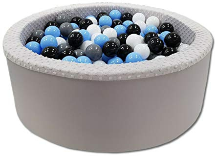 Odolplusz Piscina de bolas 90 x 30 cm de diámetro, 7 cm de diámetro, piscina de bolas para bebé con 200 bolas de colores redondas, muchos colores a elegir (gris – niño)