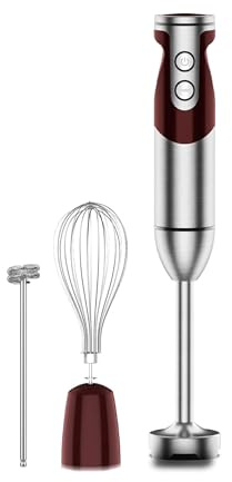 3-in-1 Taucher-Stabmixer, leistungsstarker 1000 W Edelstahl-Stabmixer, 4 scharfe Klingen mit Schneebesen, Milchaufschäumer-Aufsätze