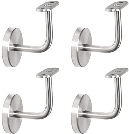 PRIOstahl Handlaufhalter Wandhalter Handlaufstütze Rohrhalter Geländerhalterung - 4 x Handlaufträger an die Wand 3-Loch Befestigung mit Abdeckrosette Flach für Vierkantrohr aus Edelstahl V2A