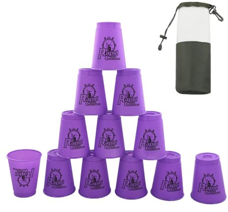 DoInFun Vasos apilables, paquete de 12 vasos de apilamiento rápido, juego de entrenamiento de velocidad para competición de desafío, fiesta de viaje, tamaño mediano para niños y adultos, color morado