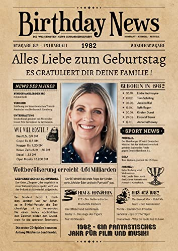 PRINTALA Geburtstagszeitung - personalisiert mit Deinem Text & Foto | Jahrgang nach Wahl | Posterdruck (1982)