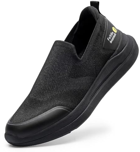 FitVille Mens Casual Slip On Trainers Extra Wide Fit Loafers Breathable Sneaker Comfortable Walking Shoes, Black, 11 UK X-Wide