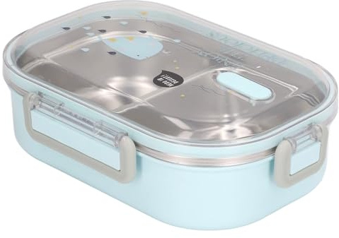 TOPINCN 304 Edelstahl Lunchbox Fach Liner Lunchbox Illustration Stil Auslaufsicherer Behälter für Studentenkinder Transparenter blauer Fisch