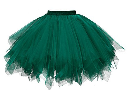 GOOBGS Damen 50er Ballettrock Multi-SchichtenVintage Ballet Blase Firt Tulle Petticoat Puffy Tutu Dunkelgrün Medium