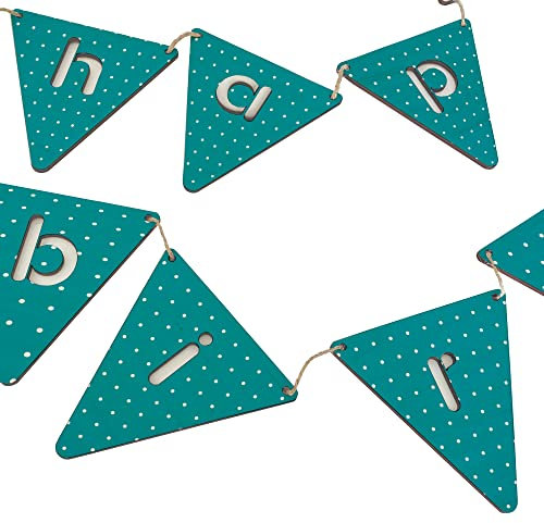 stika.co Benutzerdefinierte Happy Birthday Holz-Wimpelkette, lustiger Druck, Party-Dekor, William Morris Druck, lustige Tier-Druck-Wimpelkette, langlebige Heimdekoration (Blaugrün gepunktet)