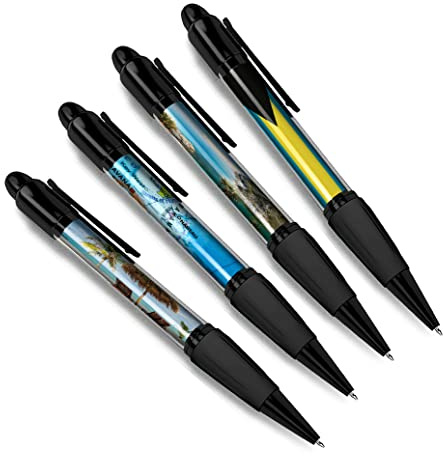 DV DESIGN Set of 4 Bahamas Black Ballpoint Pens - Caribbean Flag City Map Country Holiday Travel Friends Boys Girls Men Women Theme Pen #79546