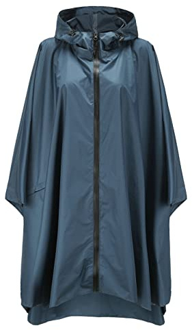 NUUR Poncho de lluvia para mujer, unisex, capa con capucha impermeable y reutilizable para festivales, senderismo, ciclismo, exterior, multiusos, azul marino, Talla única