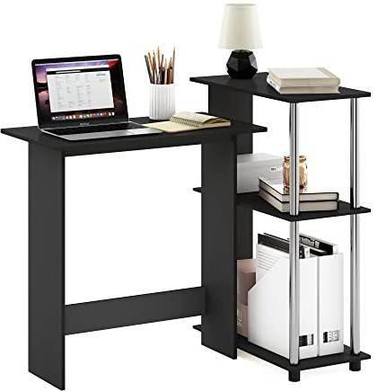 Furinno Abbott Scrivania angolare per Computer con libreria, Legno ingegnerizzato, Americano/Acciaio Inossidabile, 59.99 (D) x 96.90 (W) x 84.99 (H) cm