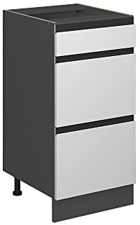 Vicco Küchenunterschrank R-Line, Weiß, 40 cm | 3 Schubladen · Ohne Arbeitsplatte · Höhenverstellbare Füße · ✓ Leichter Zugriff · ✓ Frei kombinierbar